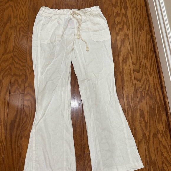 Cream Drawstring Linen Pants - Picture 1 of 5